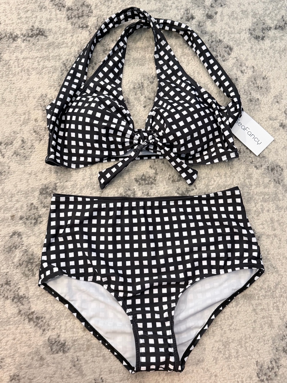 SeaFancy Black White Checkered Bikini Set Size Large NWT
